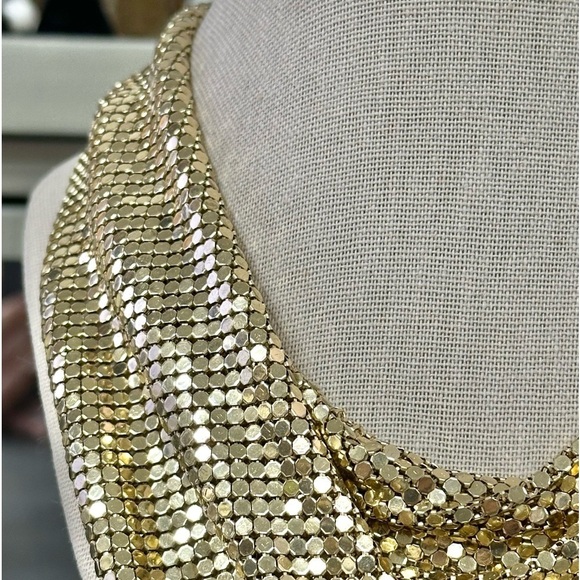 Vintage Signed Whiting & Davis Disco Gold Plated Mesh 70'S Necklace - Picture 2 of 5